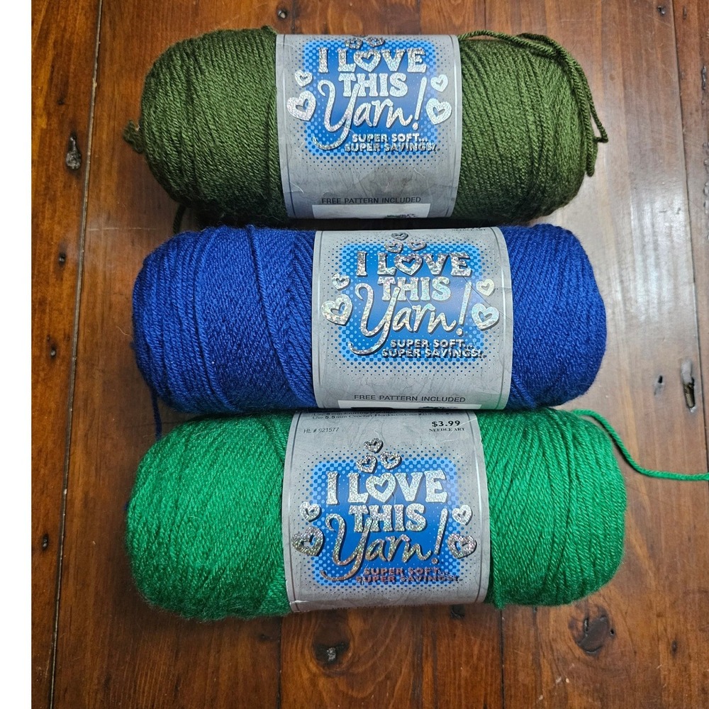 Hobby Lobby I Love This Yarn Lot‎ 3 Skeins Jelly Bean Royal Blue Olive Green